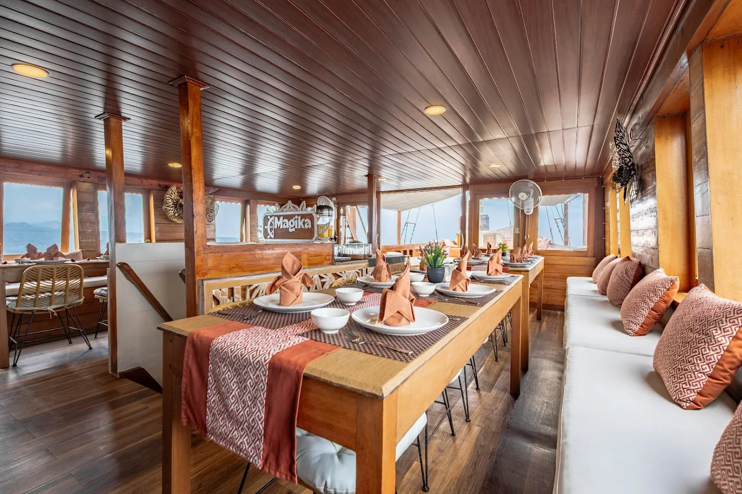 Magika Liveaboard interior and deck in Komodo National Park