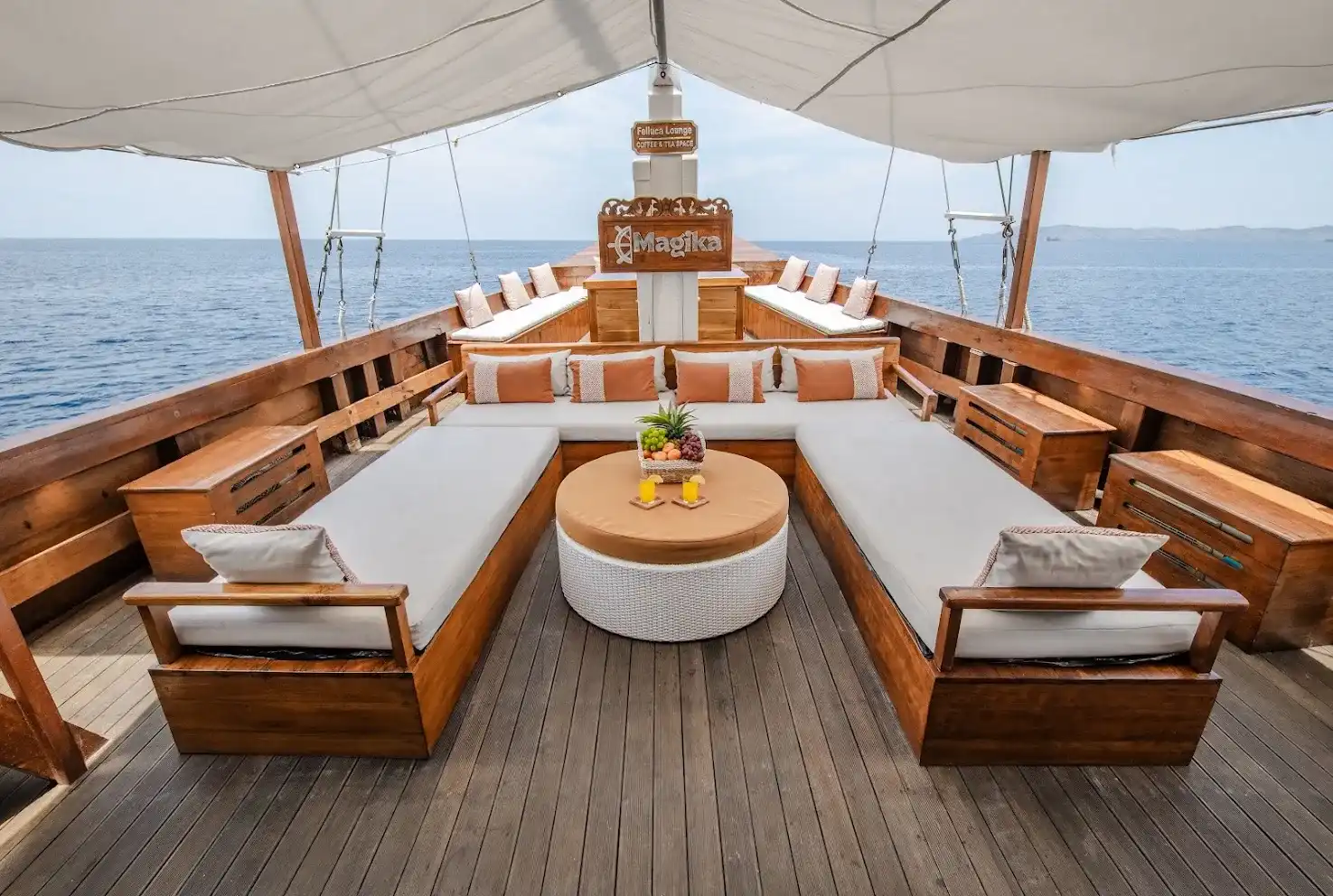 Outdoor lounge area aboard Magika Liveaboard