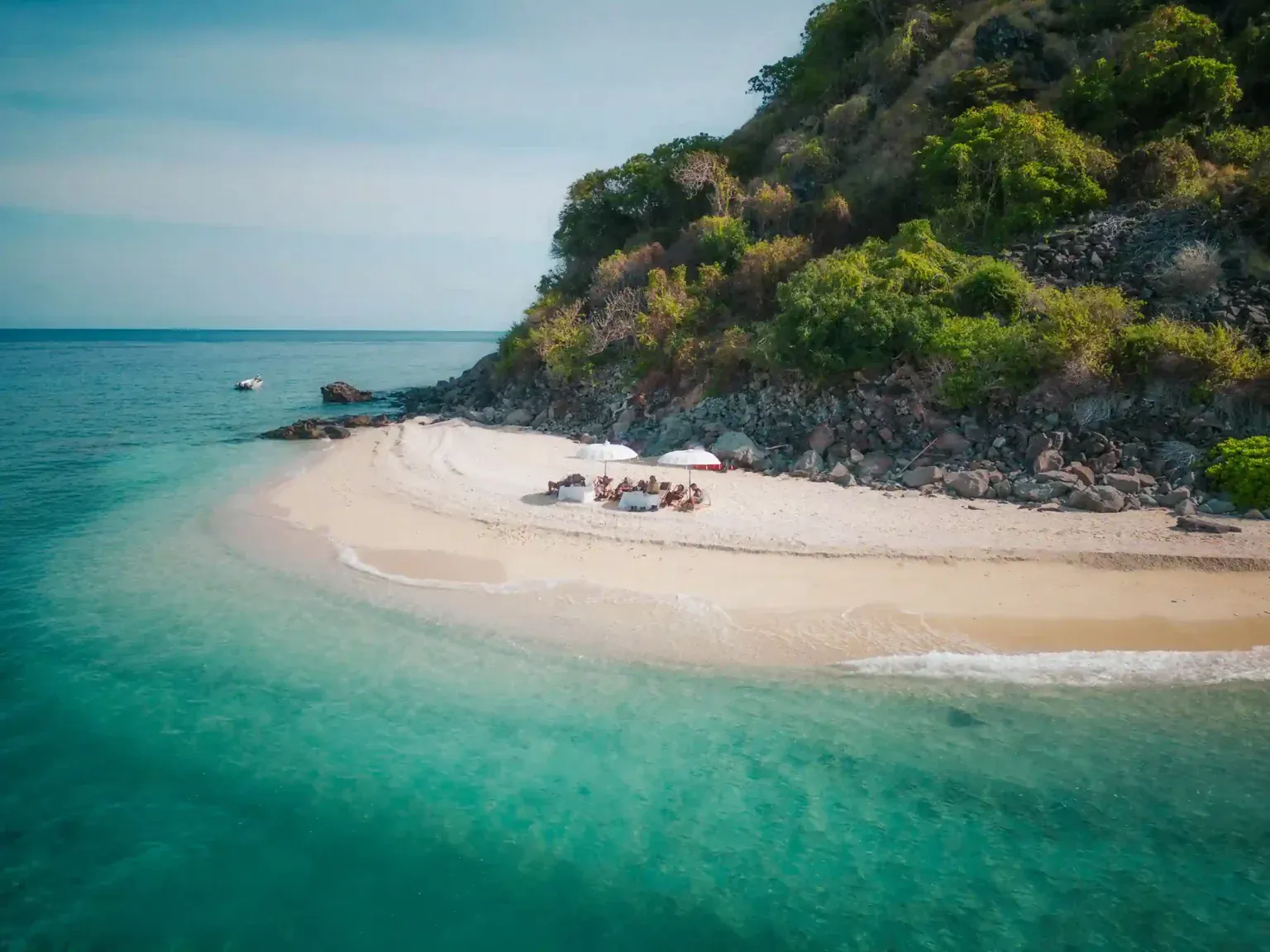 A beach dinner set up for a charter group in Komodo National Park